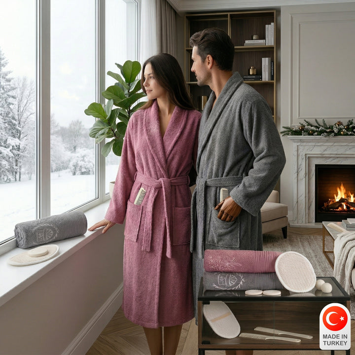Celinea Embroidered 10-Piece Cotton Bathrobe Set – Anthracite & Plum