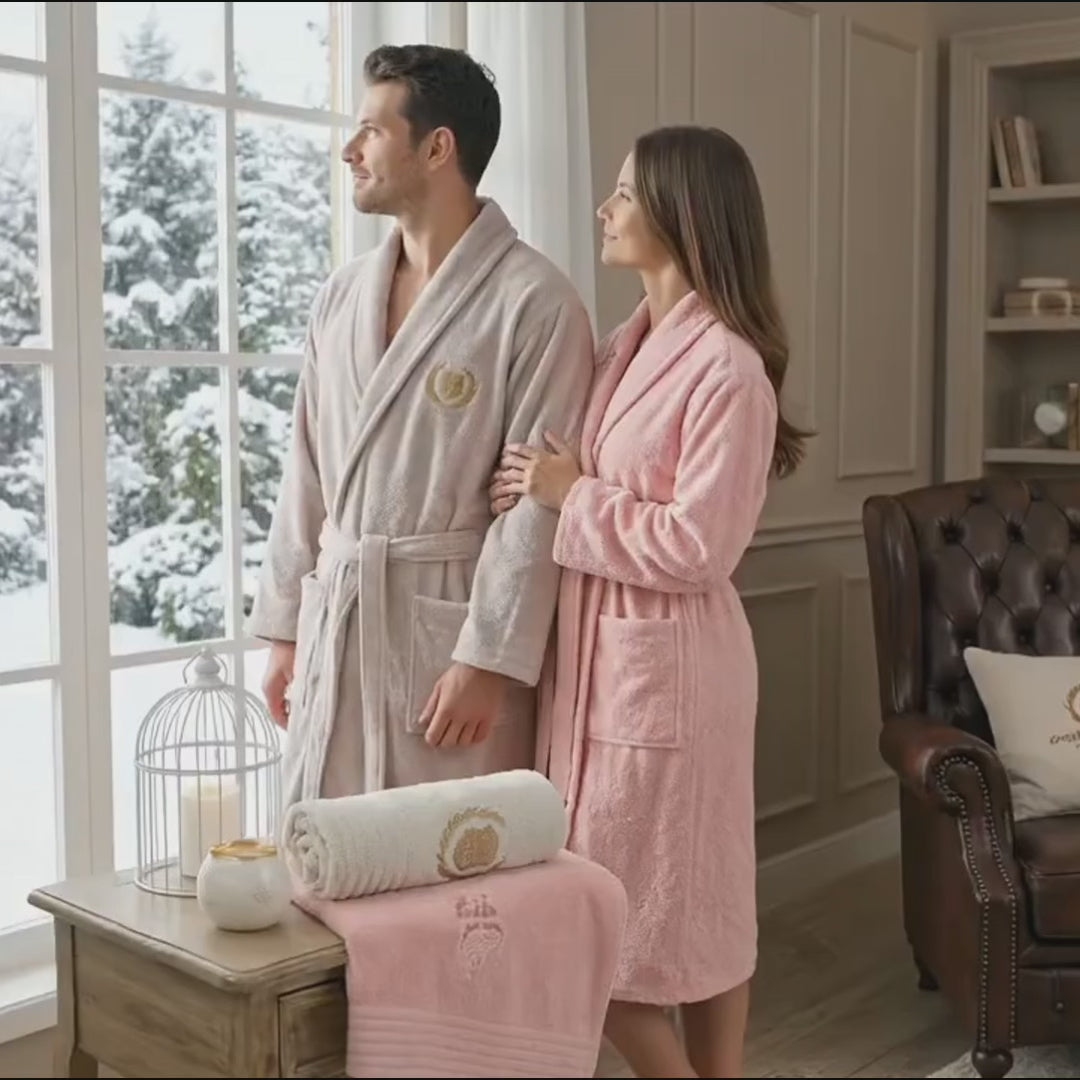 Mirelle 10-Piece Embroidered Cotton Bathrobe Set – Brown & Pink