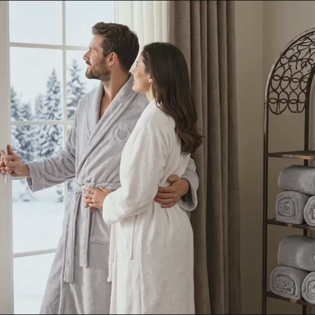 Mirelle 10-Piece Embroidered Cotton Bathrobe Set – Gray & Cream