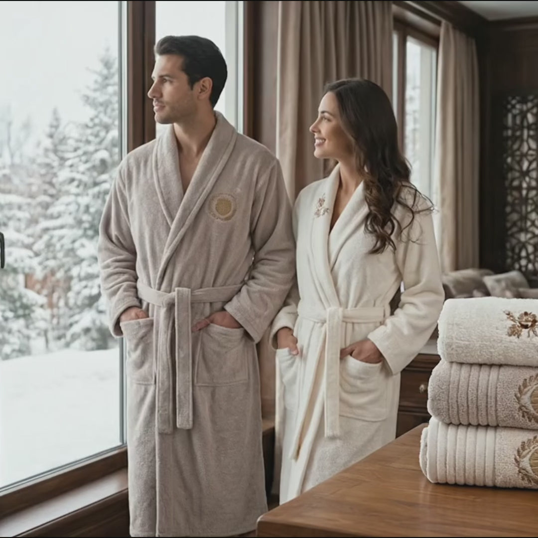 Mirelle 10-Piece Embroidered Cotton Bathrobe Set – Cream & Brown